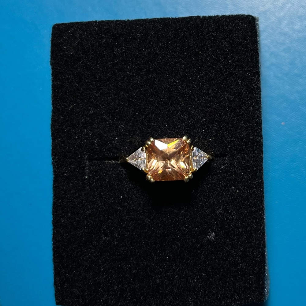 Citrine crystal gold over sterling silver ring Sz 8